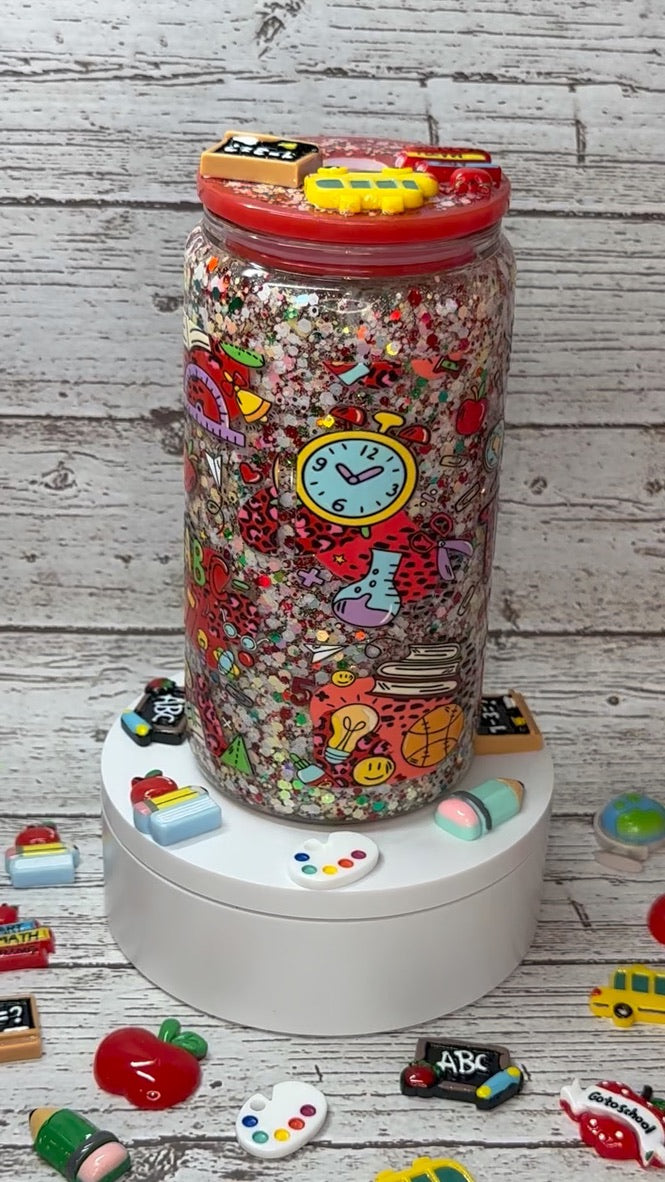 Teacher Glitter Glass Cup πβ¨βοΈ