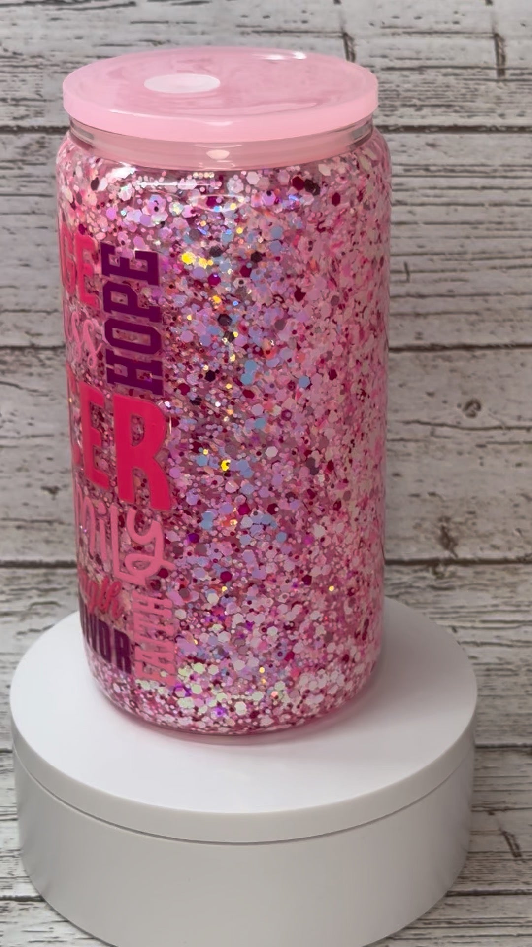 π Breast Cancer Awareness Glitter Glass Cup π