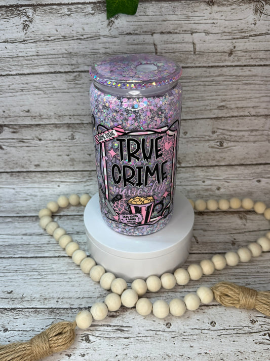🩷🔪 True Crime Queen – Glitter Snow Globe Glass Cup