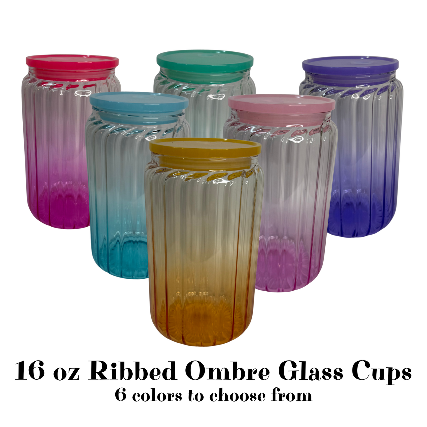 16oz Ribbed Ombre Glass Cups