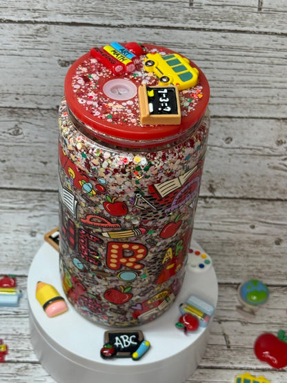 Teacher Glitter Glass Cup 🍎✨✏️