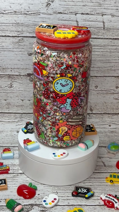 Teacher Glitter Glass Cup 🍎✨✏️