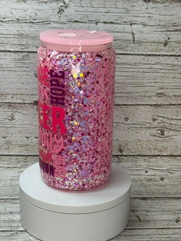 🎀 Breast Cancer Awareness Glitter Glass Cup 💖