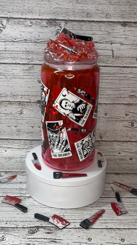 Scary Movie Main Character Glass Cup w/Bloody Ice Lid🔪🩸👻