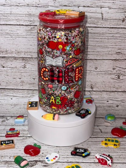 Teacher Glitter Glass Cup 🍎✨✏️