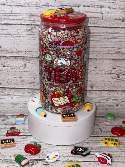Teacher Glitter Glass Cup 🍎✨✏️