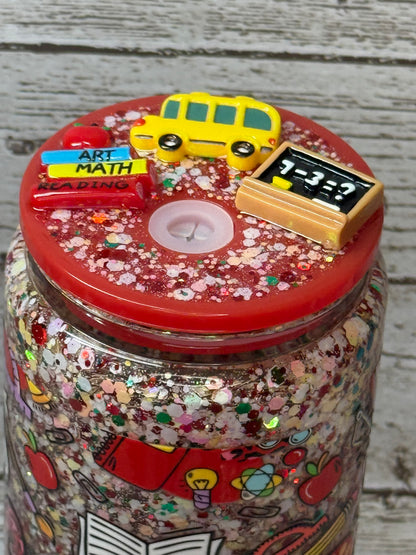 Teacher Glitter Glass Cup 🍎✨✏️