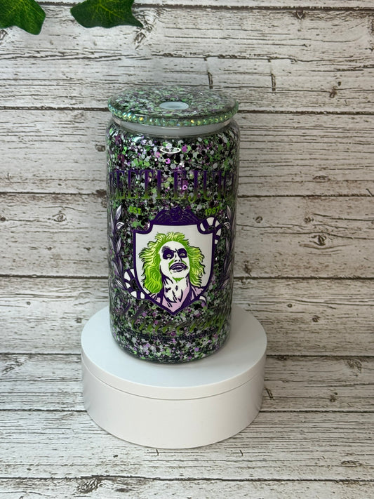 Beetlejuice Glitter Glass Cup 👻💚🖤
