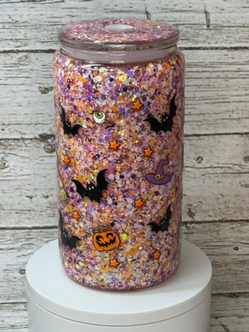 👻 I Ghost People All Year Round Glitter Glass Cup Wrap + Matching Lid