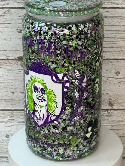 Beetlejuice Glitter Glass Cup 👻💚🖤