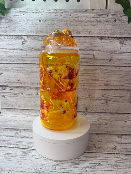 Winnie the Pooh Glass Cup w/Honey Drip & Ice Lid