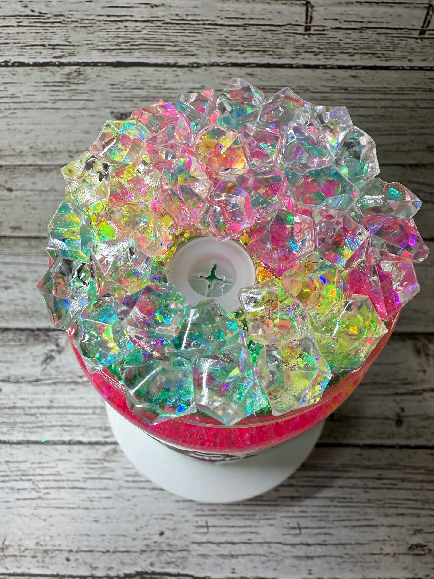 🌴💖 Resting Beach Face Neon "Slushy" Glitter Glass Cup with Ice Lid 🌊✨