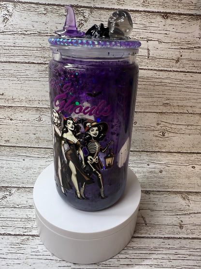 Let’s Go Ghouls 💜✨ Purple Lava Drip Glass Cup with Rhinestone & Charm Lid