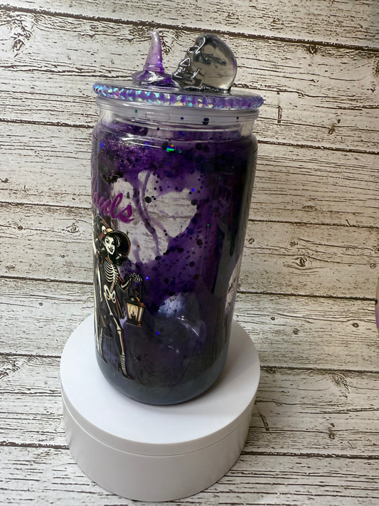 Let’s Go Ghouls 💜✨ Purple Lava Drip Glass Cup with Rhinestone & Charm Lid