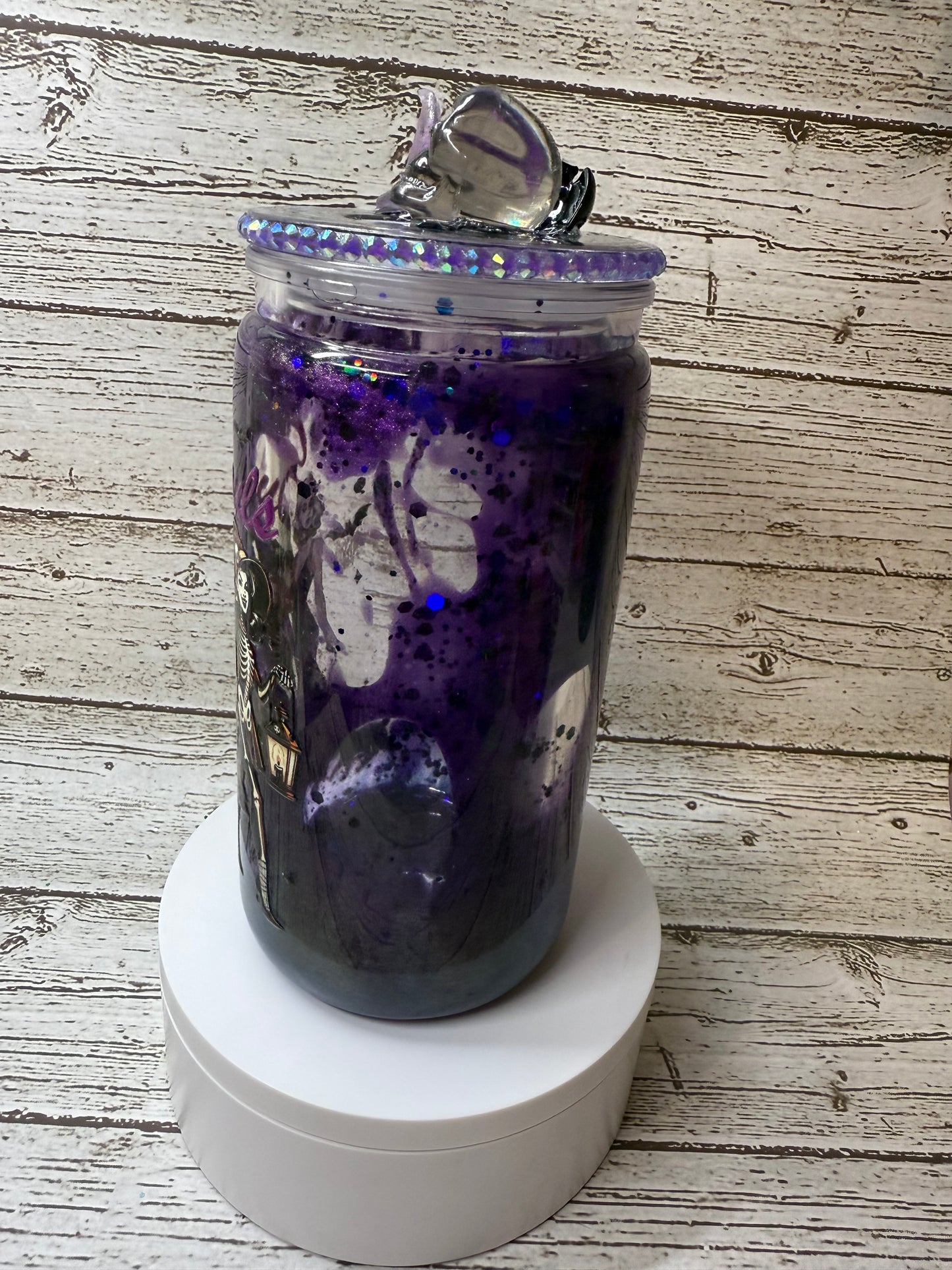 Let’s Go Ghouls 💜✨ Purple Lava Drip Glass Cup with Rhinestone & Charm Lid