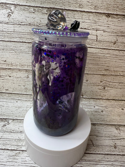 Let’s Go Ghouls 💜✨ Purple Lava Drip Glass Cup with Rhinestone & Charm Lid
