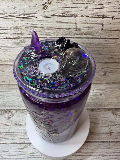 Let’s Go Ghouls 💜✨ Purple Lava Drip Glass Cup with Rhinestone & Charm Lid