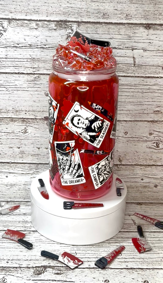Scary Movie Main Character Glass Cup w/Bloody Ice Lid🔪🩸👻
