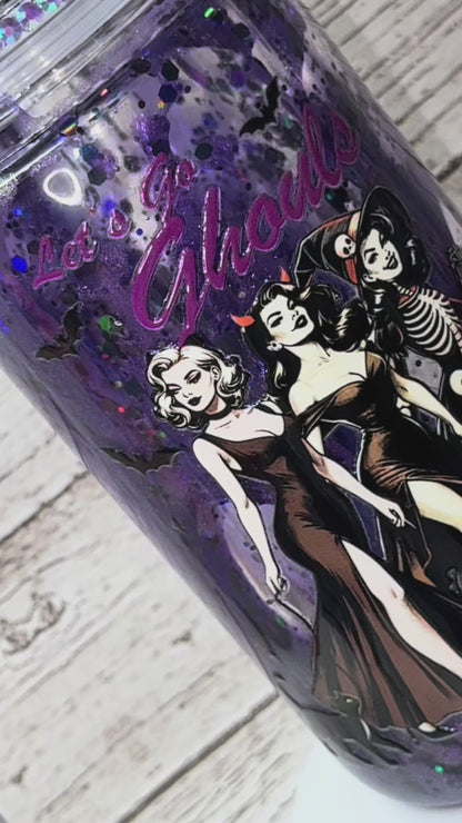 Let’s Go Ghouls 💜✨ Purple Lava Drip Glass Cup with Rhinestone & Charm Lid